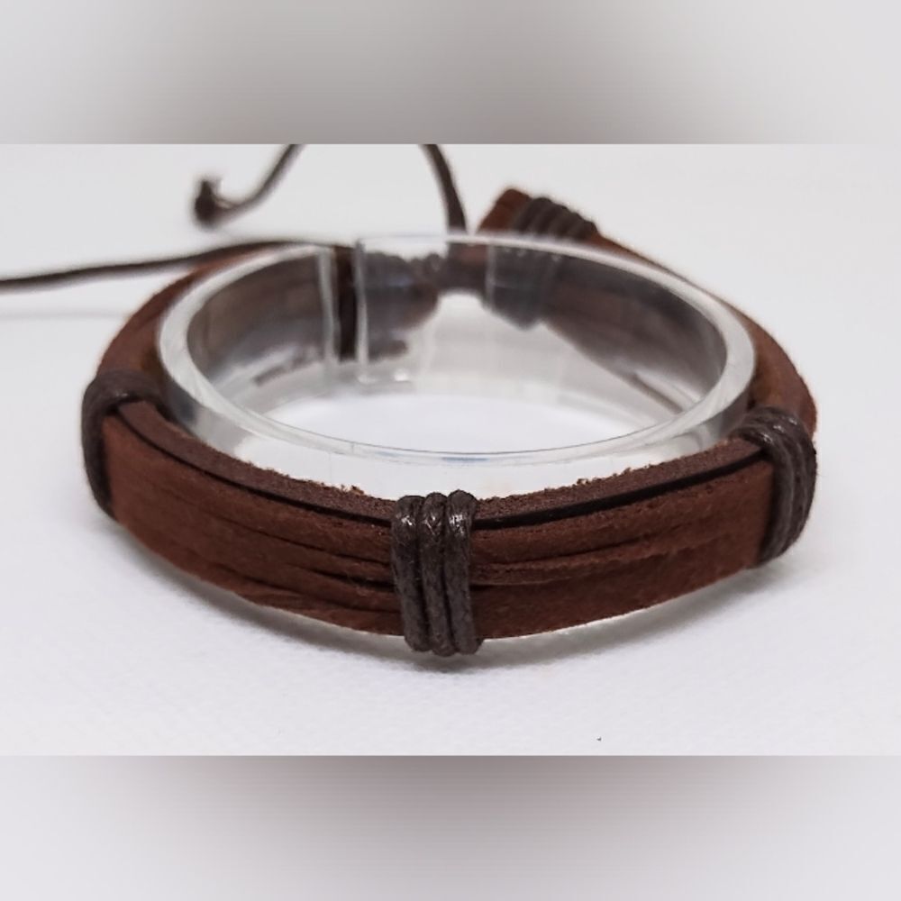 Men's leather bracelet layered brown new e40